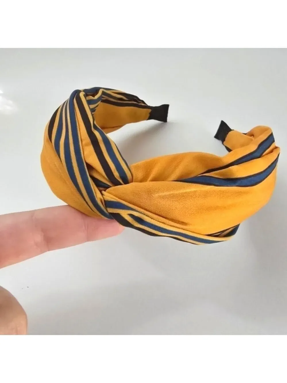 NEW Yellow Navy Blue Stripe Fabric Knot Headband